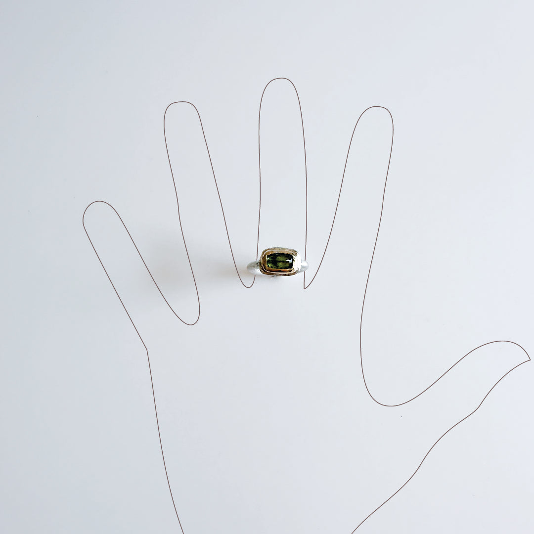 Tourmaline and Brass Ring