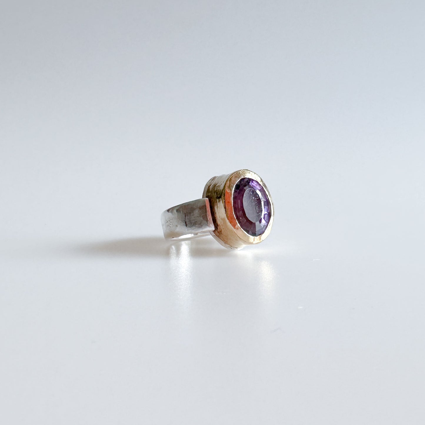 Amethyst Sterling Silver and Brass Ring